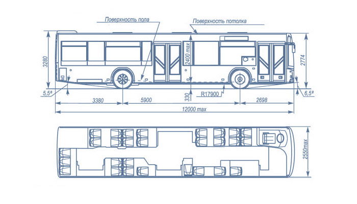 схема, размеры, автобус маз 203068